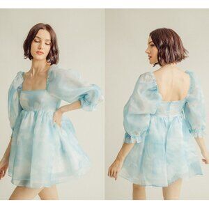 For Love Bell Tie Dye Square Neck Puff Sleeve Babydoll Mini Dress 35770